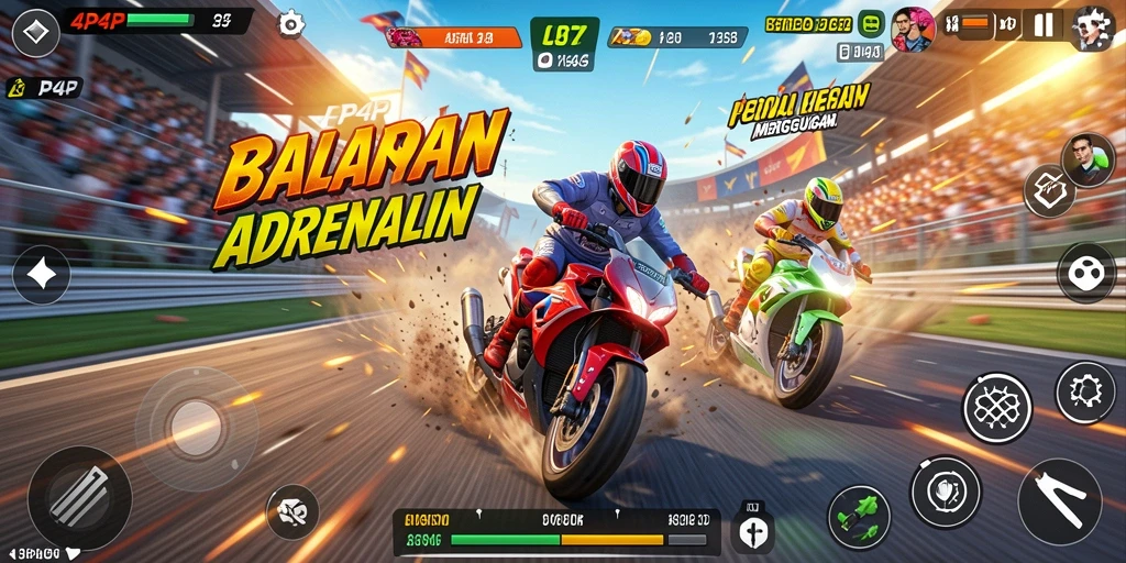 Screenshot gameplay 4P4P menampilkan aksi balapan yang seru dan mendebarkan.
