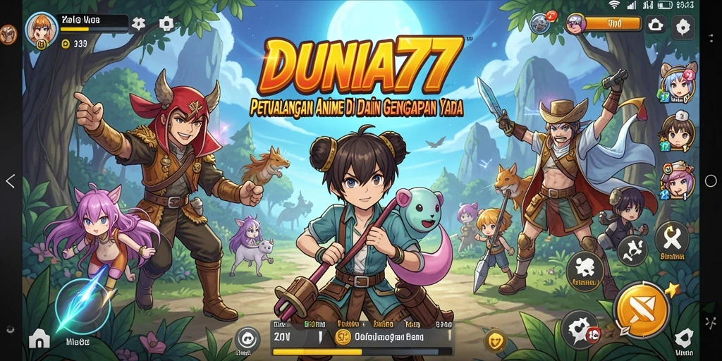 Tampilan gameplay DUNIA77 dengan karakter anime yang menawan.