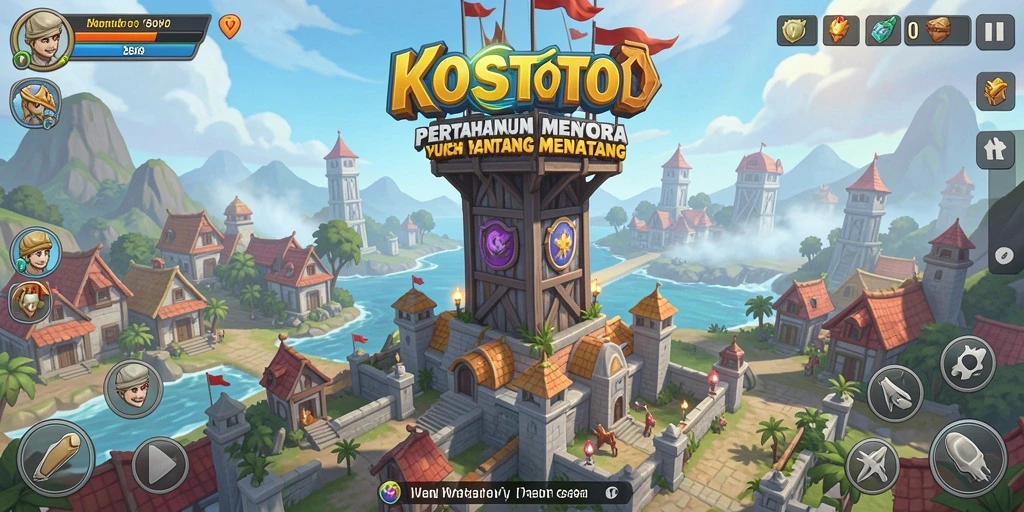 Tangkapan layar KOSTOTO menampilkan gameplay menara pertahanan yang seru.