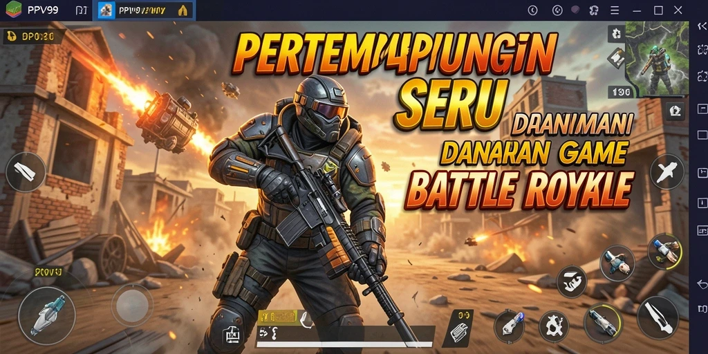 Tangkapan layar utama PPV99 menampilkan aksi Battle Royale yang intens.