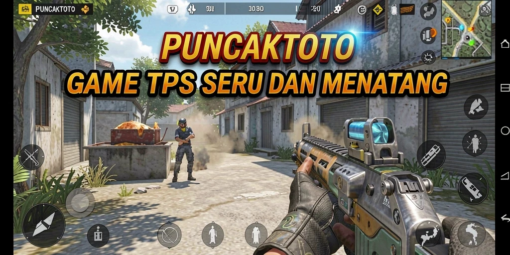 Screenshot utama PUNCAKTOTO menampilkan aksi pertempuran seru dalam game TPS.