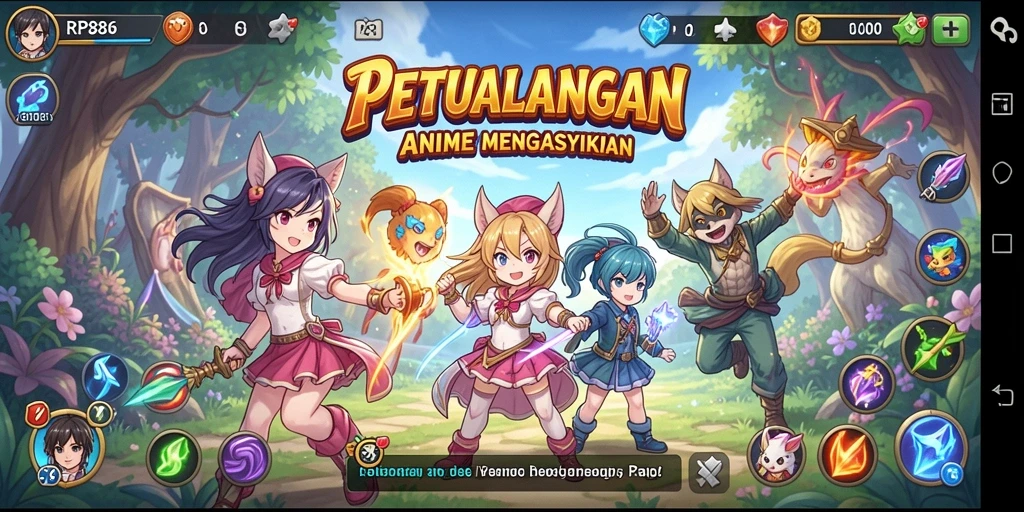 Screenshot gameplay RP886 menampilkan pertarungan seru antar karakter Anime.
