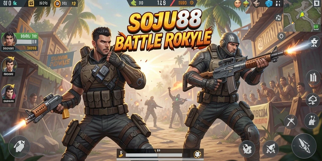 Tangkapan layar menampilkan aksi seru dalam game Battle Royale.